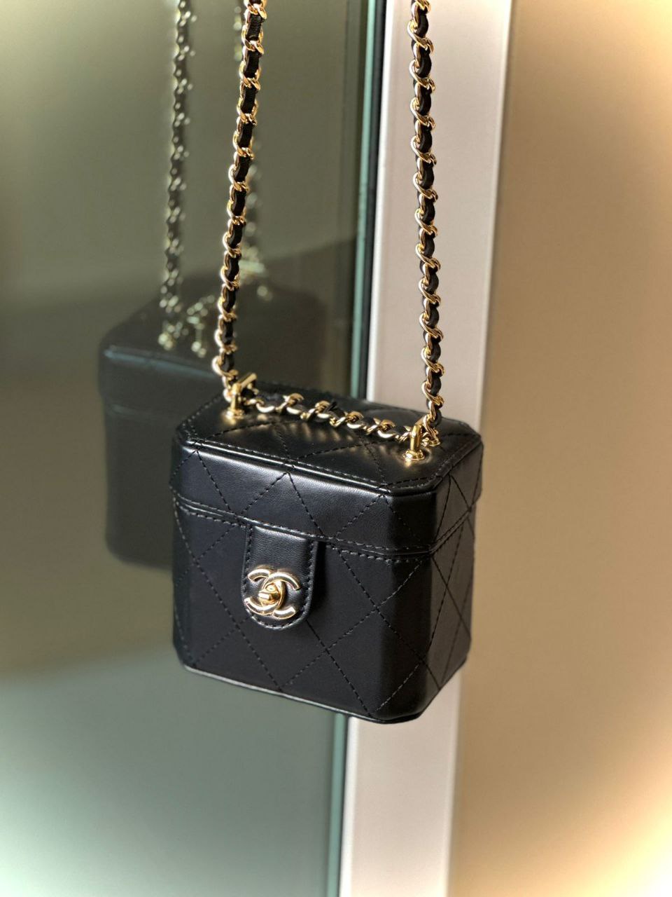 Chanel Lambskin Quilted Vanity Clutch With Chain