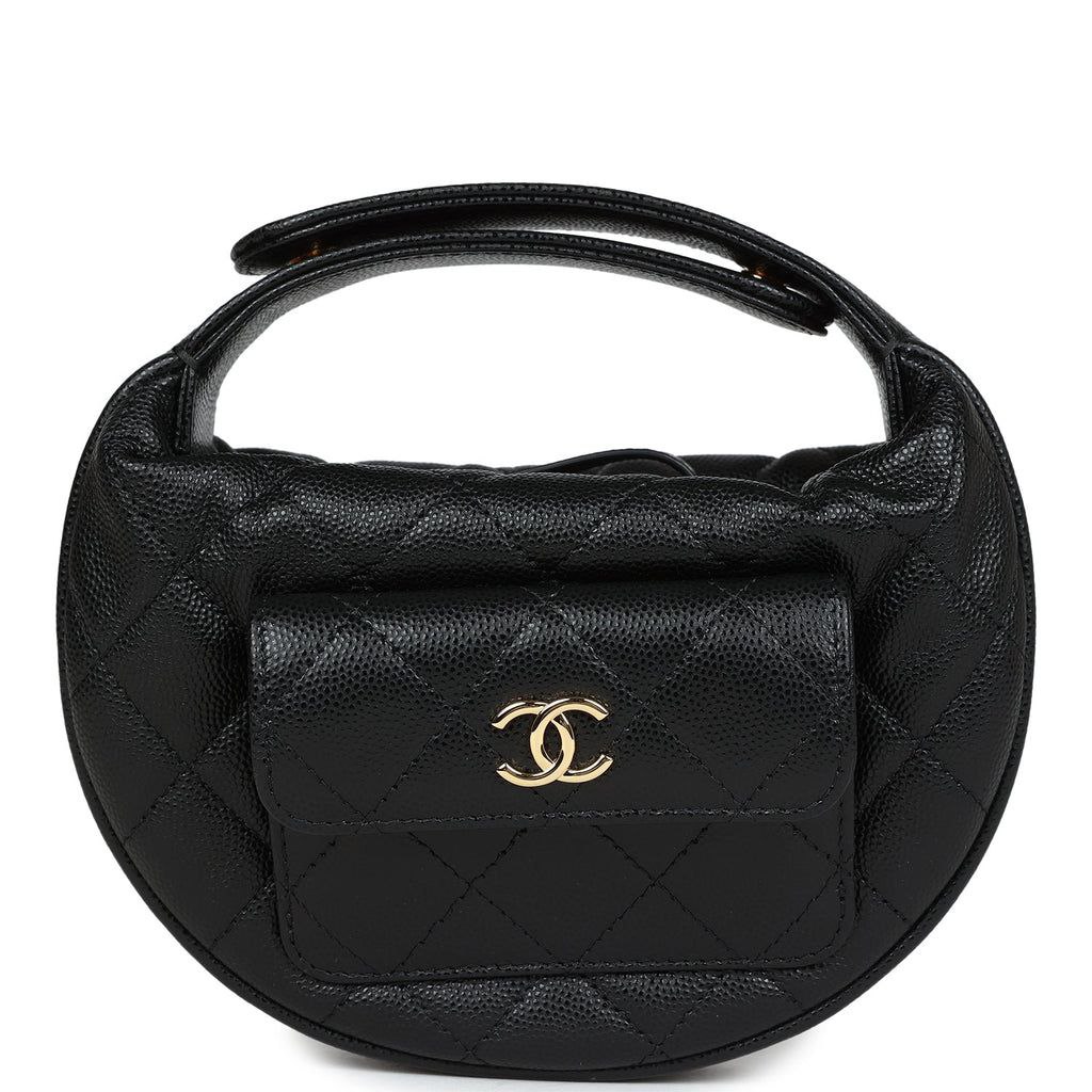 Chanel Mini Round Hobo Pouch Bag Black Caviar