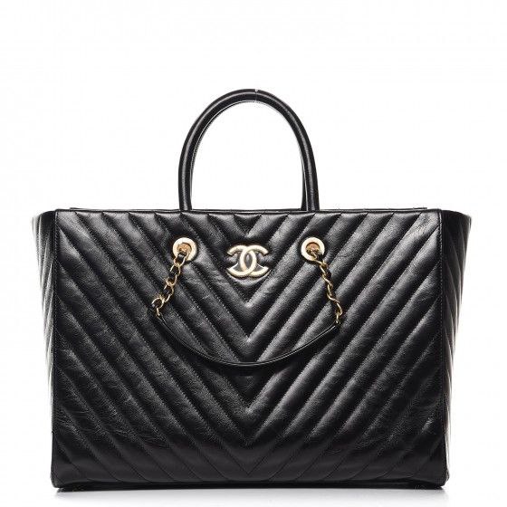 Chanel Glazed Calfskin Chevron Quilted Shopper Tote Black - Image 2