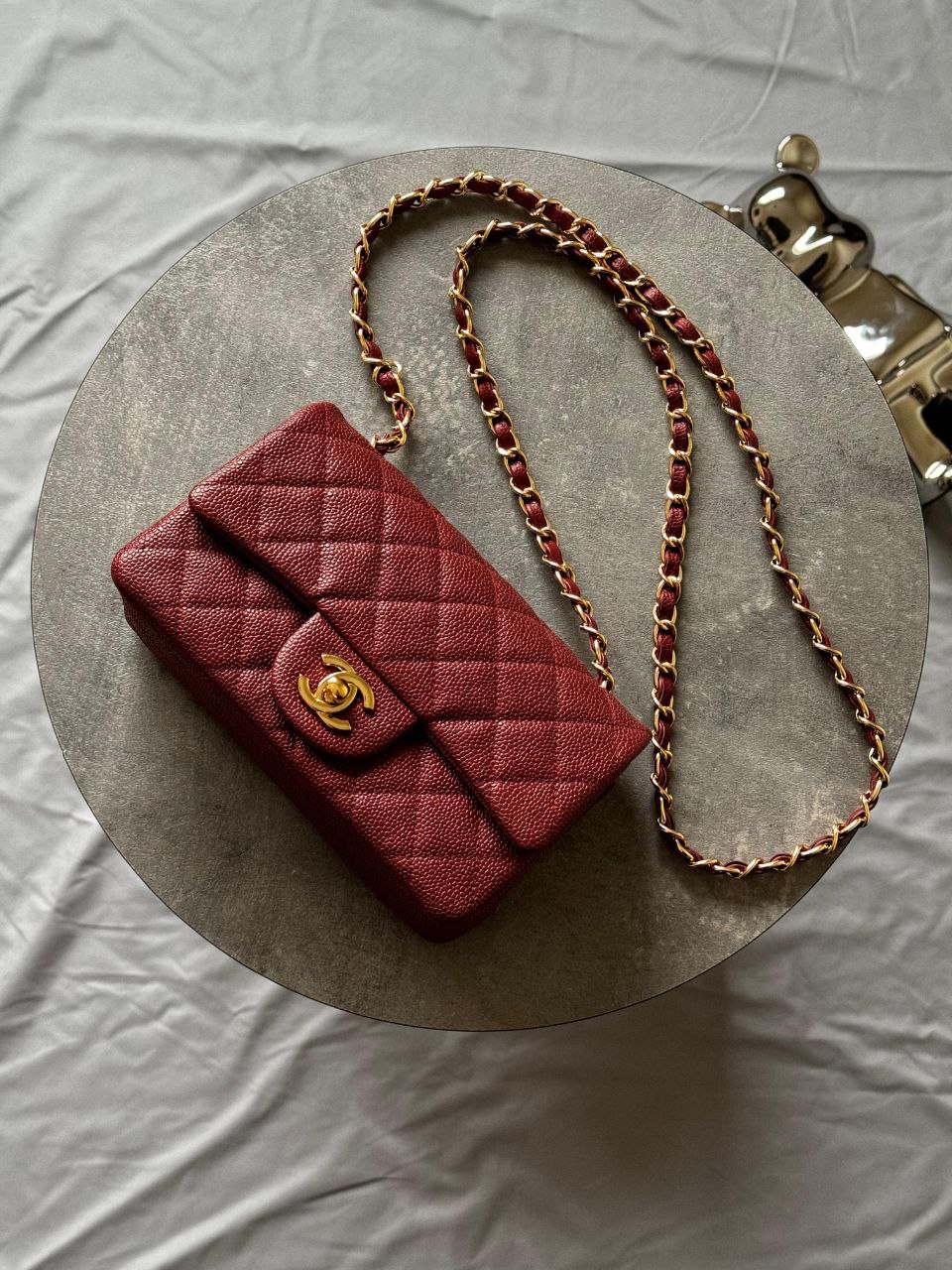 Chanel Burgundy Red Quilted Caviar Classic Bag Gold Hardware - Image 3