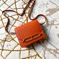 HERMES Ostrich Mini Sac Roulis Cobalt