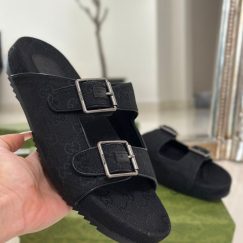 Gucci Beige GG Canvas And Leather Sandals