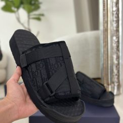 Dior Navy Oblique Canvas Alpha Slide Flats