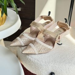 Fendi Beige Perforated Leather Colibri Slingback Pumps