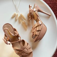 Saint Laurent Burgundy Patent Leather Tribute Ankle Strap Sandals